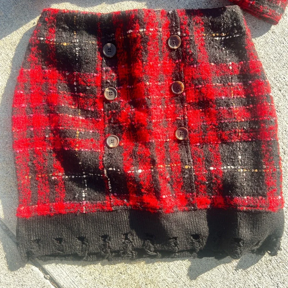 Honey Punch Red and Black Plaid Blazer and Skirt Set - Picture 2 of 4